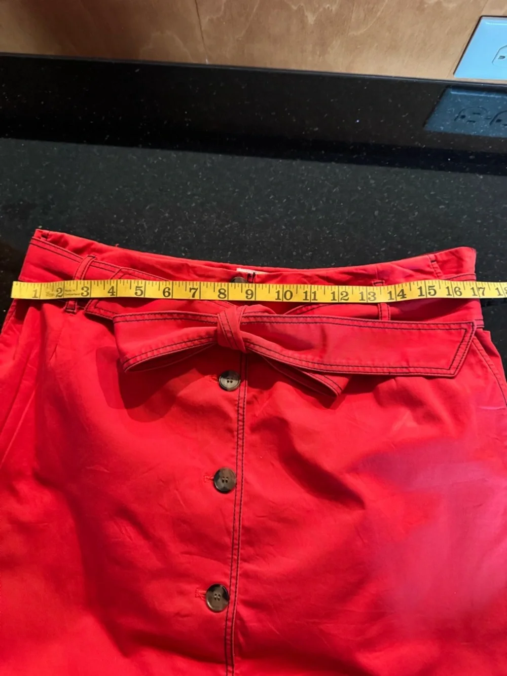 Boden Red Button-Front Cotton Midi Skirt with Self-Tie Waist. Size 10 - Picture 5 of 10